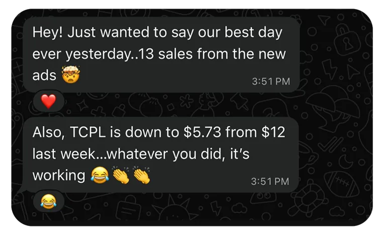 Sarah A. — Founder, DTC Skincare Brand client feedback