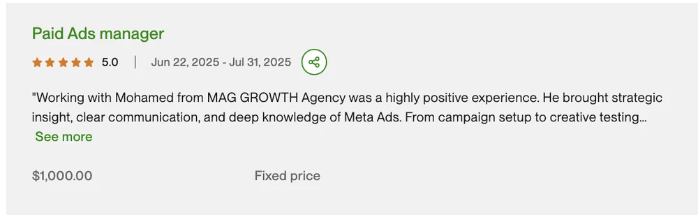 Five-star Upwork review 4 for MAG Growth