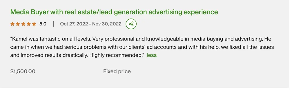 Five-star Upwork review 13 for MAG Growth
